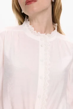 Vila Blusas-Blusa de manga comprida com bordado inglês Branco