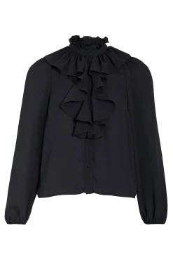 Vila Blusas-Blusa de manga comprida com babados Preto