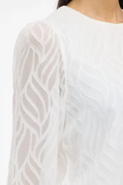 Vila Blusas-Blusa de manga comprida com gola redonda Branco