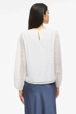 Vila Blusas-Blusa de manga comprida com gola redonda Branco