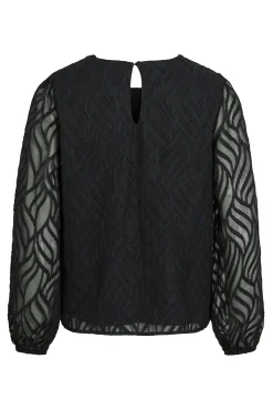Vila Blusas-Blusa de manga comprida com gola redonda Preto
