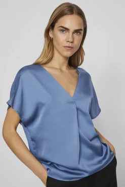 Vila Blusas-Blusa de manga curta acetinada Azul