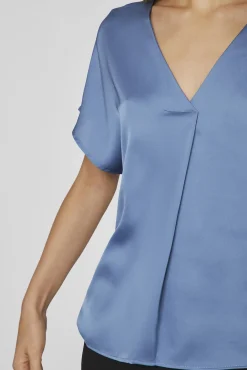 Vila Blusas-Blusa de manga curta acetinada Azul