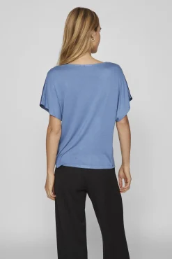 Vila Blusas-Blusa de manga curta acetinada Azul