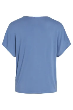 Vila Blusas-Blusa de manga curta acetinada Azul