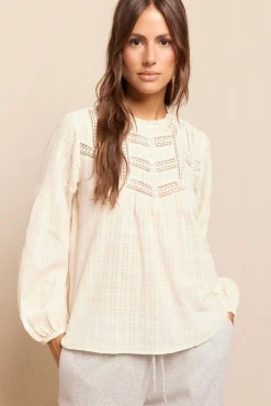Slowlove Blusas-Blusa de renda Ecru