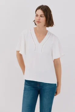 Cortefiel Blusas-Blusa de renda com babados Branco