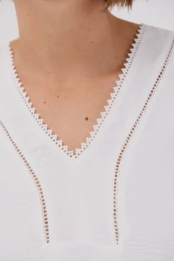 Cortefiel Blusas-Blusa de renda com babados Branco