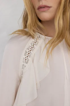 Pedro del Hierro Blusas-Blusa de renda com babados Ecru