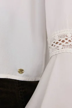 Pedro del Hierro Blusas-Blusa de renda com babados Ecru