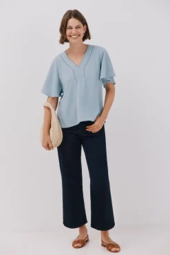 Cortefiel Blusas-Blusa de renda com babados Azul