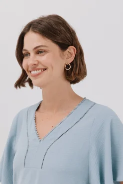 Cortefiel Blusas-Blusa de renda com babados Azul