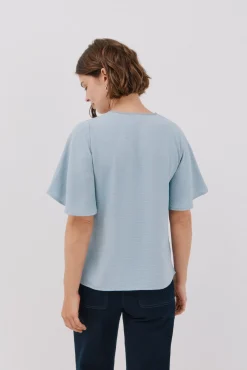 Cortefiel Blusas-Blusa de renda com babados Azul