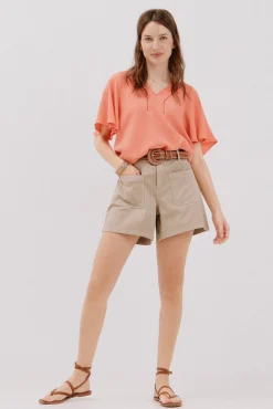 Cortefiel Blusas-Blusa de renda com babados Vermelho