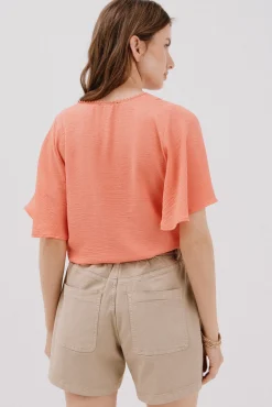 Cortefiel Blusas-Blusa de renda com babados Vermelho