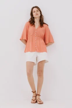 Cortefiel Blusas-Blusa de renda com babados Vermelho