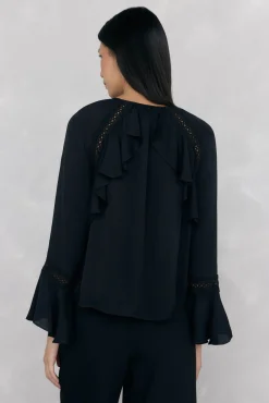 Pedro del Hierro Blusas-Blusa de renda com babados Preto