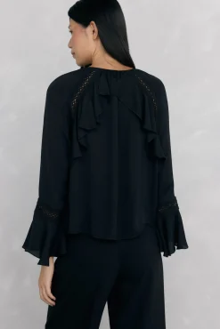 Pedro del Hierro Blusas-Blusa de renda com babados Preto