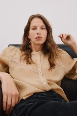 Cortefiel Blusas-Blusa de renda com gola mao Branco