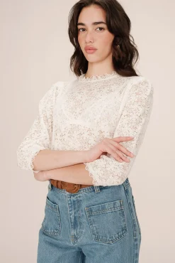 Grace & Mila Blusas-Blusa de renda com manga 3/4 Branco