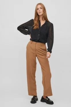 Vila Blusas-Blusa de renda com manga comprida Preto