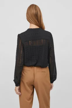 Vila Blusas-Blusa de renda com manga comprida Preto