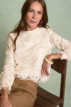 Polín Et Moi Blusas-Blusa de renda Ferrara Ecru