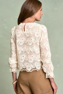 Polín Et Moi Blusas-Blusa de renda Ferrara Ecru