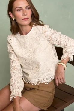 Polín Et Moi Blusas-Blusa de renda Ferrara Ecru
