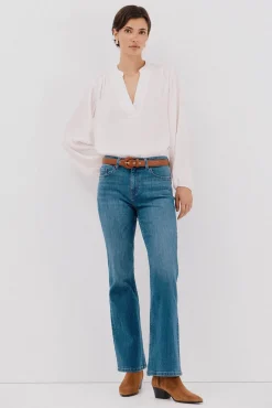 Cortefiel Blusas-Blusa de satin fluido Branco