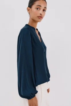 Cortefiel Blusas-Blusa de satin fluido Azul