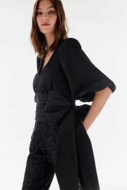 TFP by Tamara Falcó Blusas-Blusa de tafetá com laço Preto