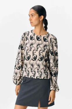 Object Blusas-Blusa de tecido bordado Tostado