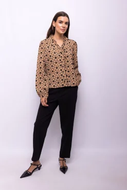 Object Blusas-Blusa de tecido texturizado Castanho