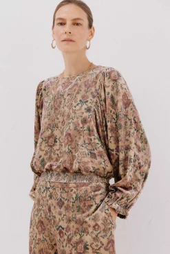 Cortefiel Blusas-Blusa de veludo estampada Castanho