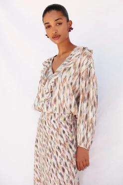 Cortefiel Blusas-Blusa estampada com folhos Multicolorido