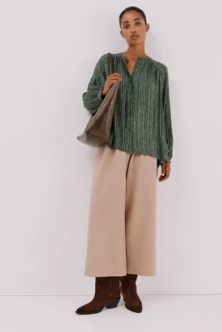 Cortefiel Blusas-Blusa estampada lúrex Verde