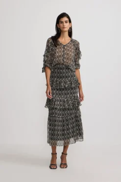 Silbon Blusas-Blusa estampado com babados Multicolorido