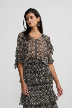 Silbon Blusas-Blusa estampado com babados Multicolorido