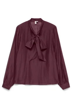 Vero Moda Blusas-Blusa feminina de manga comprida com laço no gola Roxo
