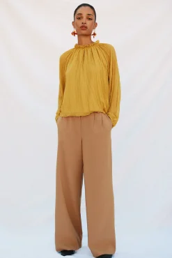 Cortefiel Blusas-Blusa fluida e franzida Dourado