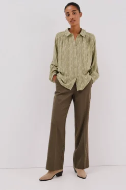 Cortefiel Blusas-Blusa fluida estampada lurex Verde