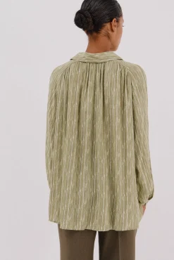 Cortefiel Blusas-Blusa fluida estampada lurex Verde