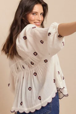 Slowlove Blusas-Blusa franzida bordada Branco