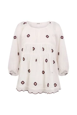 Slowlove Blusas-Blusa franzida bordada Branco