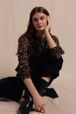 Slowlove Blusas-Blusa frunces estampada Preto