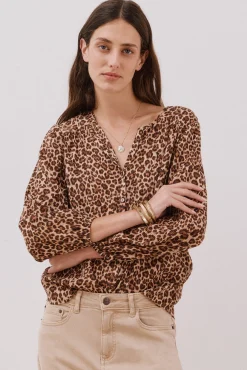 Cortefiel Blusas-Blusa gola redonda Castanho