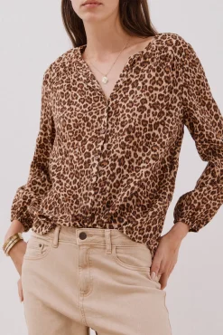 Cortefiel Blusas-Blusa gola redonda Castanho