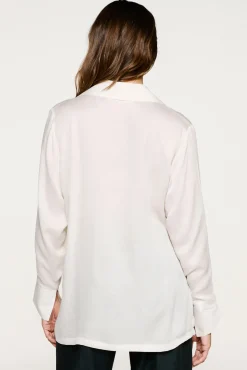 Selected Blusas-Blusa gola V com detalhe metálico Branco