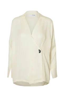 Selected Blusas-Blusa gola V com detalhe metálico Branco